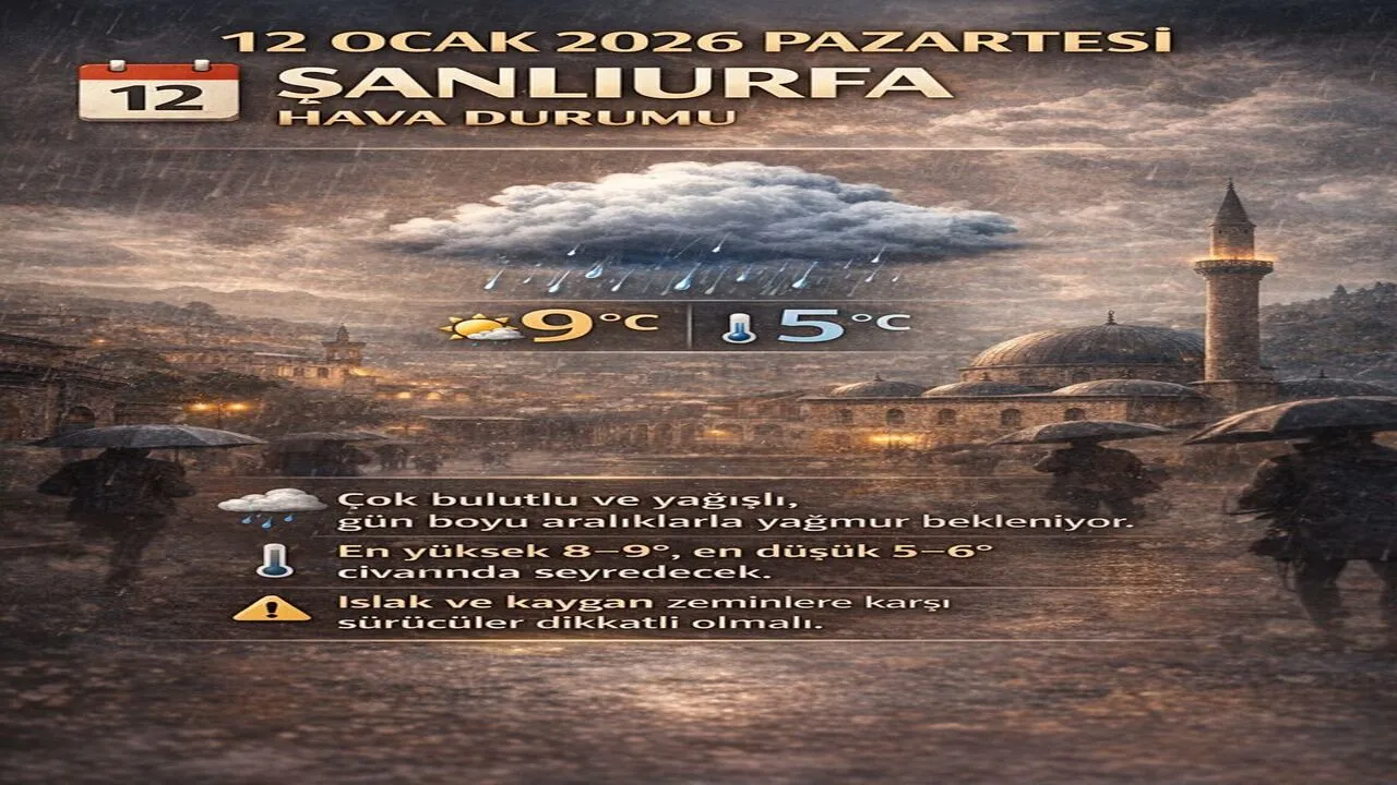 12 Ocak 2026 Pazartesi Şanlıurfa Hava Durumu